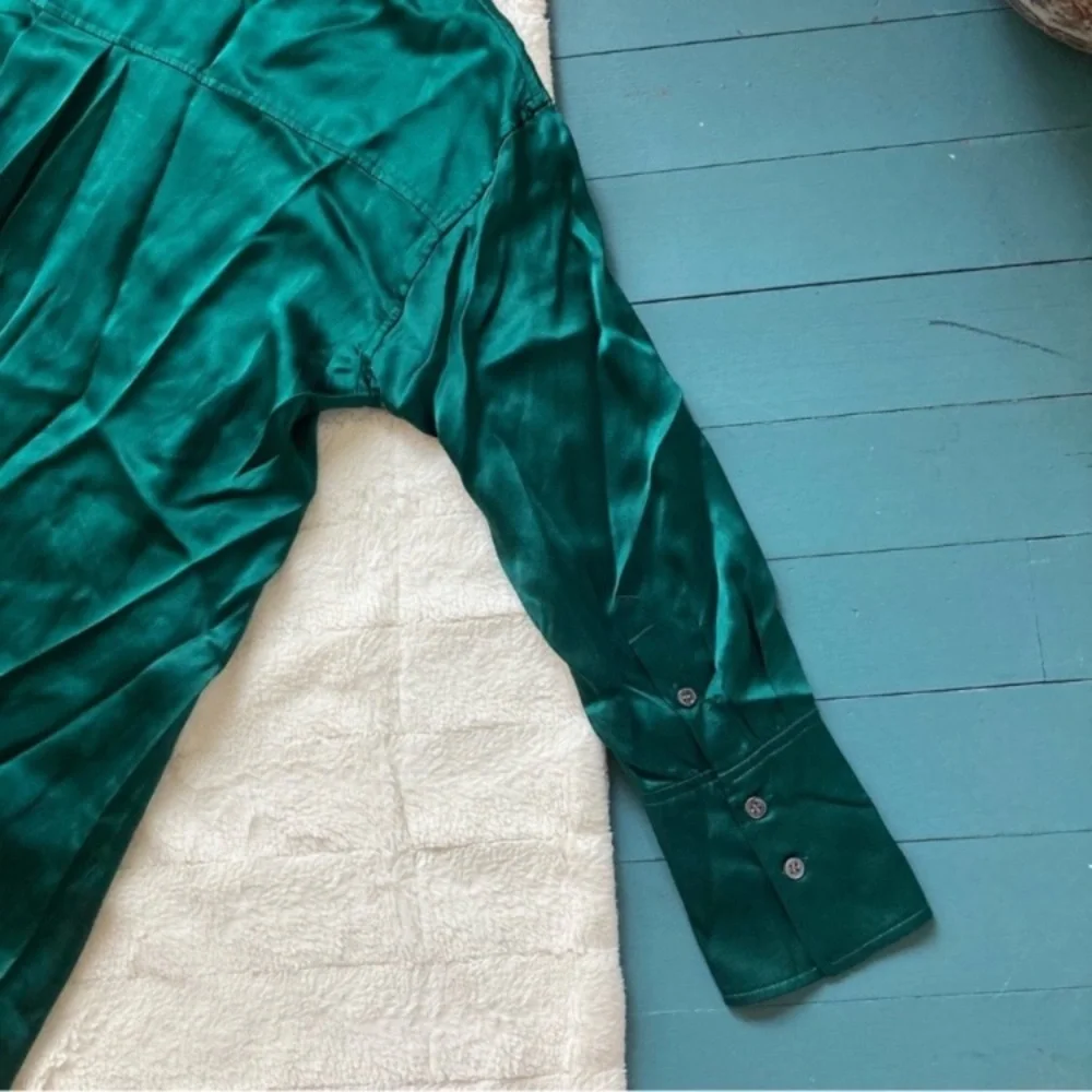 ❌SOLD❌ Banana Republic NEW Muse Silk Maxi Shirtdress in Emerald Green size L - Picture 10 of 17
